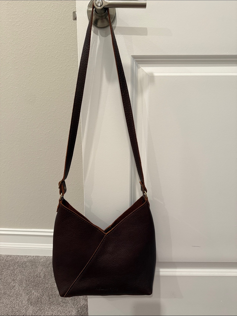 Portland Leather Dark Brown Pebbled Leather Shoulder Bag- small